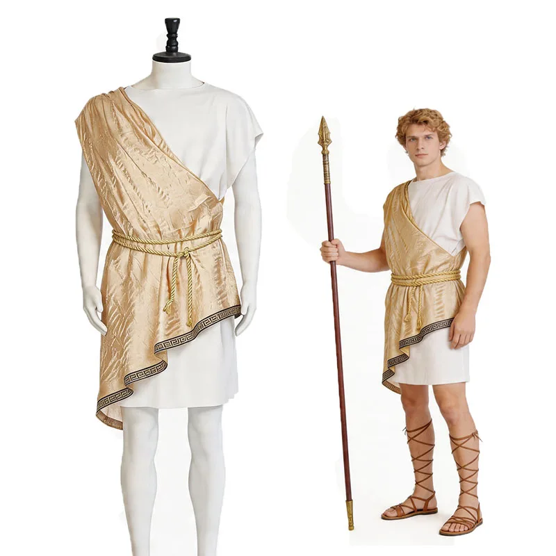 Disfraz de dios griego antiguo para hombre, toga romana, conjunto de túnica dorada de César, disfraz de Halloween, mitología, dios olímpico, atuendo para fiestas y eventos, cosplay.