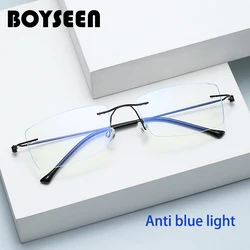 Ultra light square titanium frameless presbyopia glasses anti blue light flat glasses frame can be matched with prescription