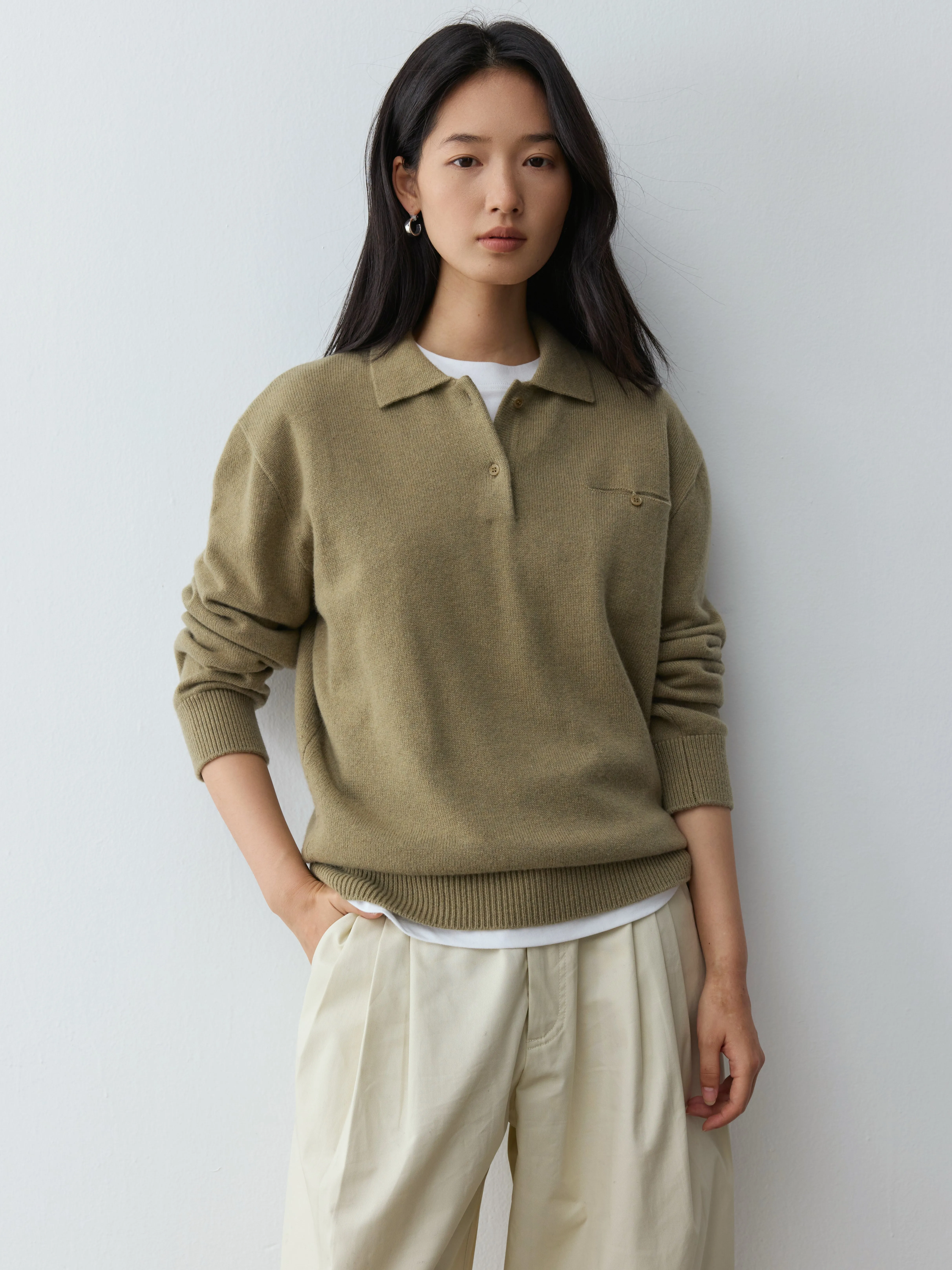 M1U wind old money high wisdom _ loose silhouette Consaini AU series 100 cashmere polo sweater knitted sweater women
