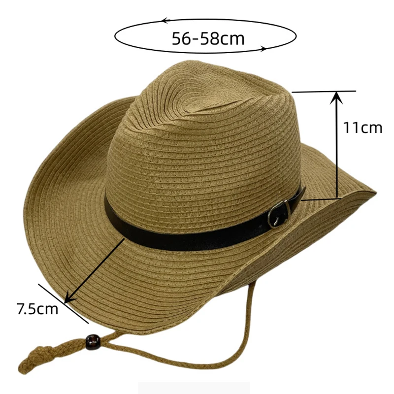 Western Cowboy Hat for Men Women Foldable Straw Cap Large Brim Topper Hat Sun Protection Visors Summer Sunshade Travel Beach Hat