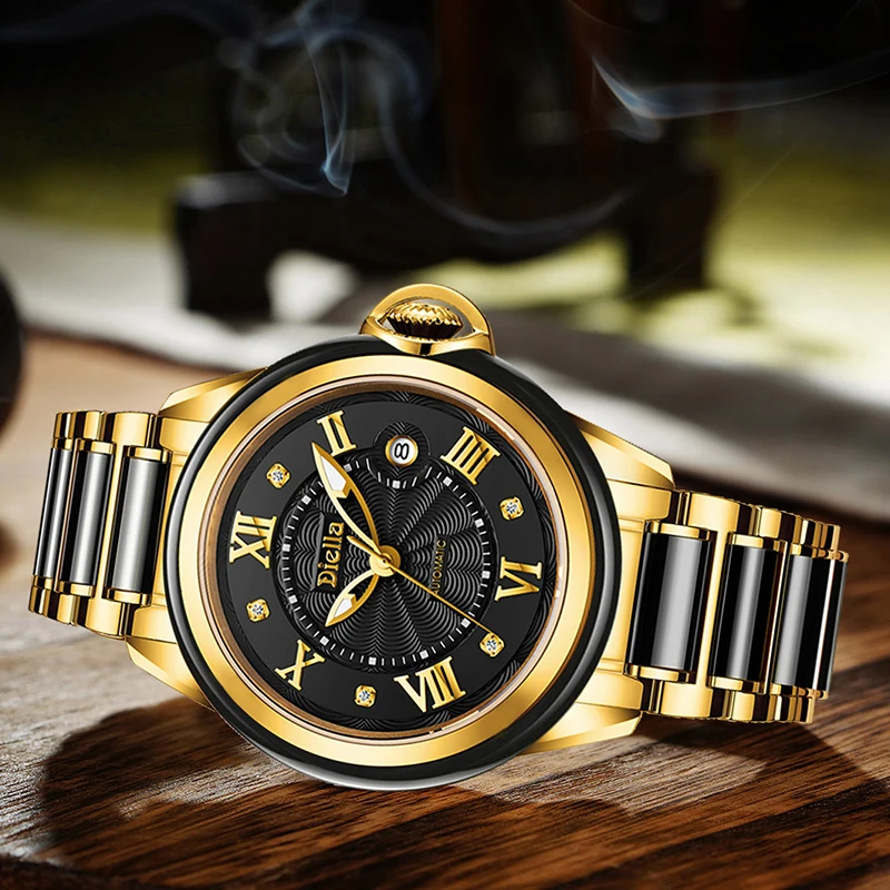 Mens Watches Top Brand Luxury Jade Dial Mechanical Watch 50M Waterproof Luminous Sapphire Crystal Gold Steel Roman Date Skeleton