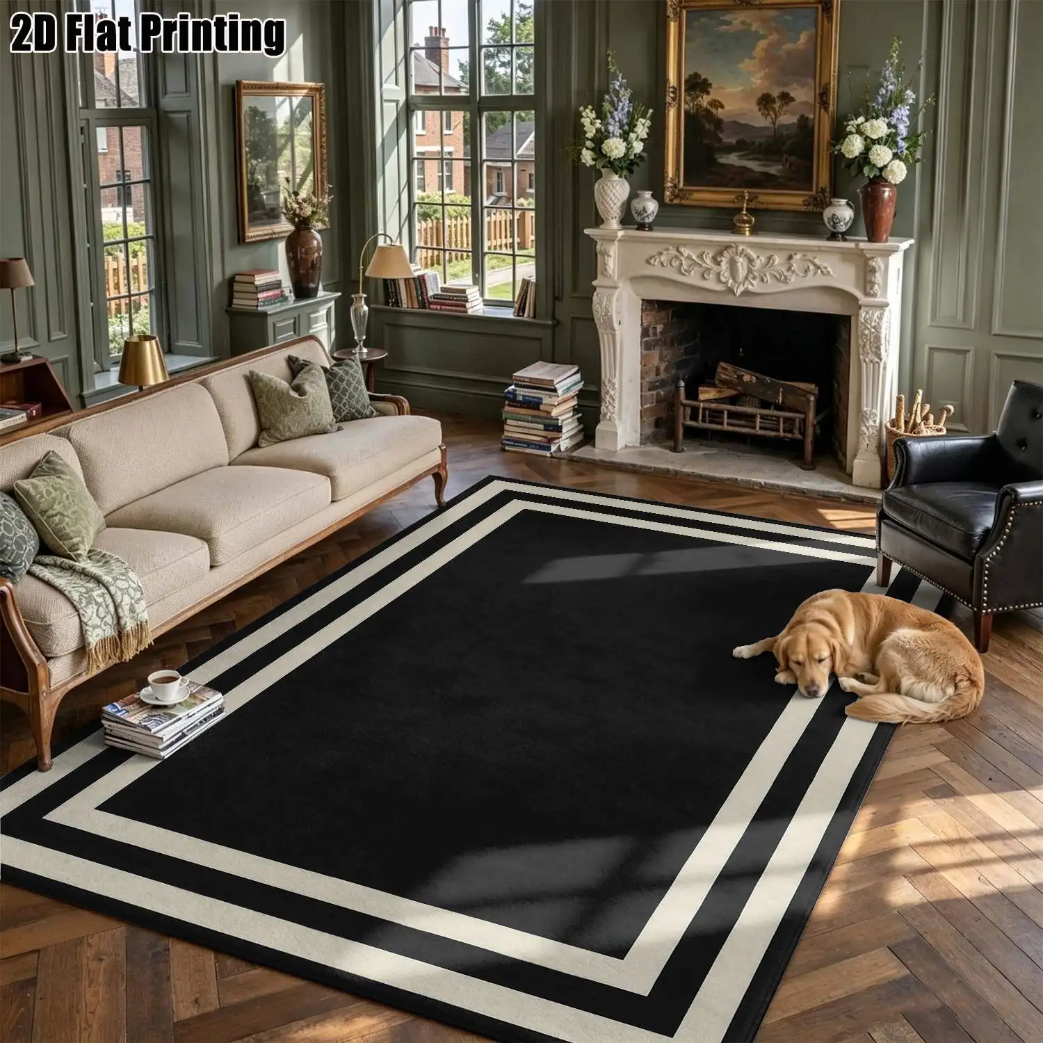 1Pc 2D Printed Black&White Geometric Striped Carpet, Modern Minimalist Nordic Style, Home Decor Mat, Multi-Size, Machine Washable, for Entrance, Living Room, Bedroom, Dining Room, Study