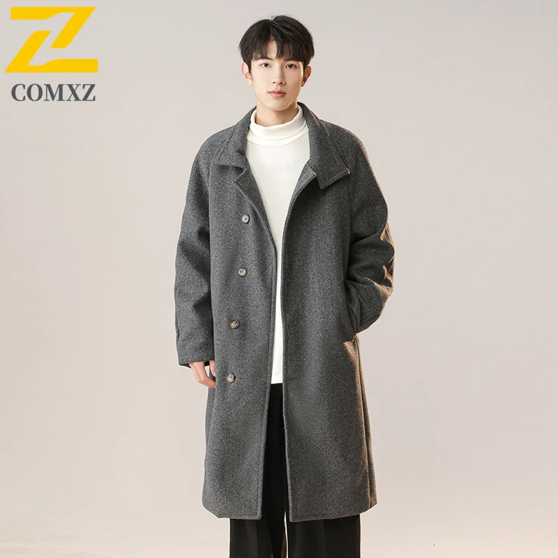 

COMXZ Fashion Men Wool Overcoat Casual Turndown Collar Outdoor Working Windproof Coat Urban Style Autumn Winter New Garment