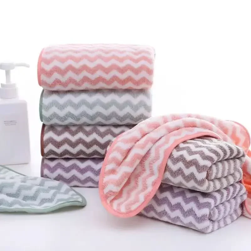 Colored Wavy Striped Coral Velvet Towel Water-Absorbing Thick Face Towels for Hotel Skin-Friendly Soft Sport Fitness Sweat Towel