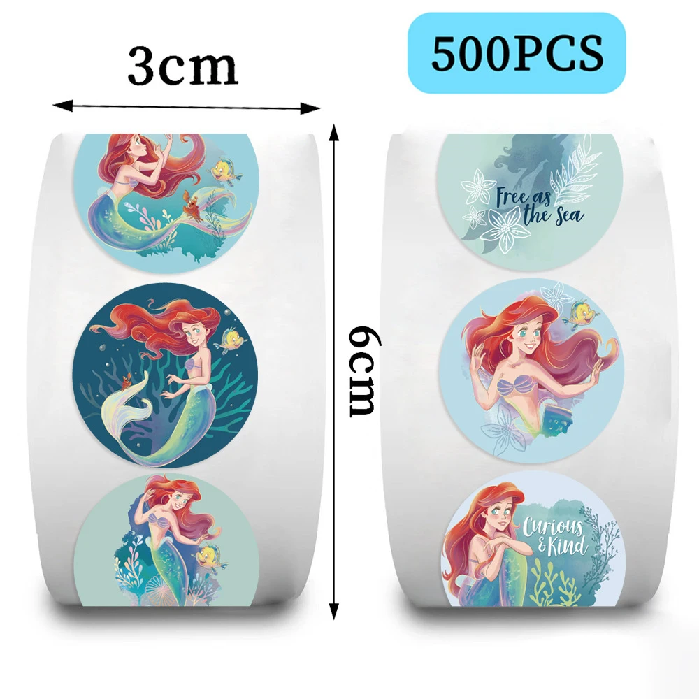 500pcs/Roll Cute Princess Ariel Stickers Disney The Little Mermaid Decal DIY Laptop Journal Guitar Classic Sealing Label Sticker view 2