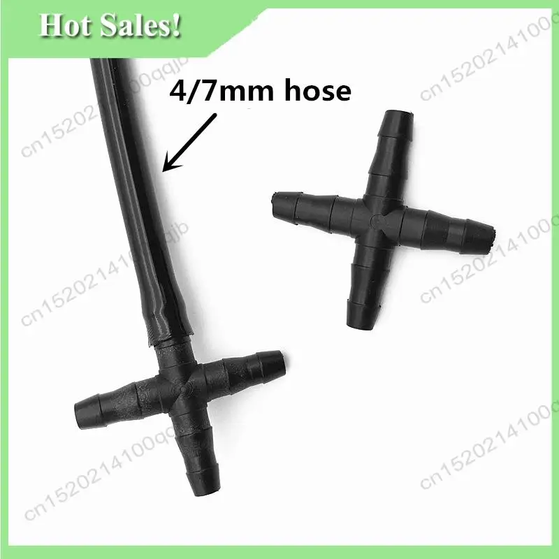 

-FDDT 50 Pcs Hose Cross Straight Connector For 4/7 Mm Hose 1/4 Inch Barb Barbed Connector Threaded Garden Greenhouse Micro-Irrig