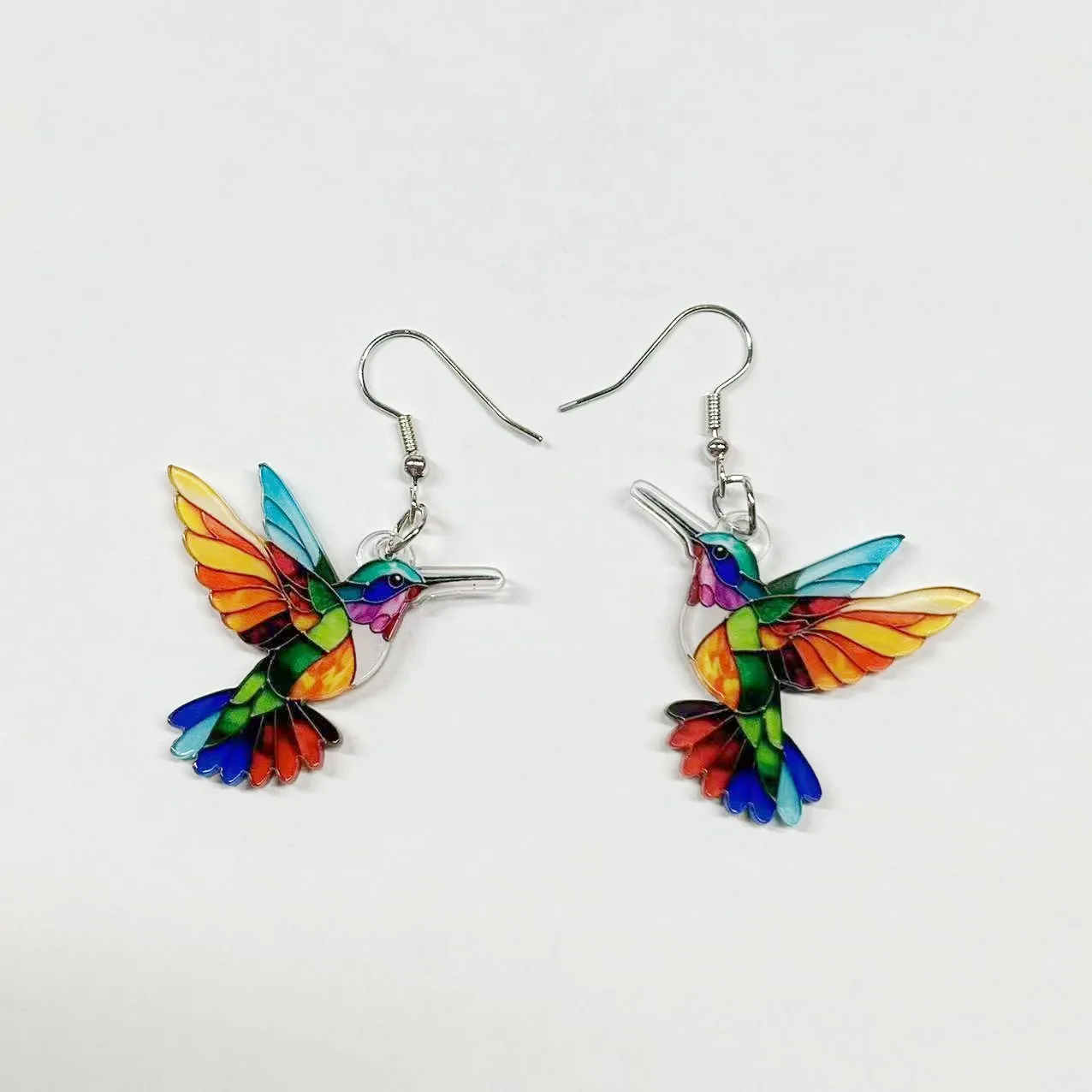 Fashion Exaggerated Colorful Splicing Animal Bird Earrings Women Acrylic Material Novel Trendy Hummingbird Ear Drop Party Gifts