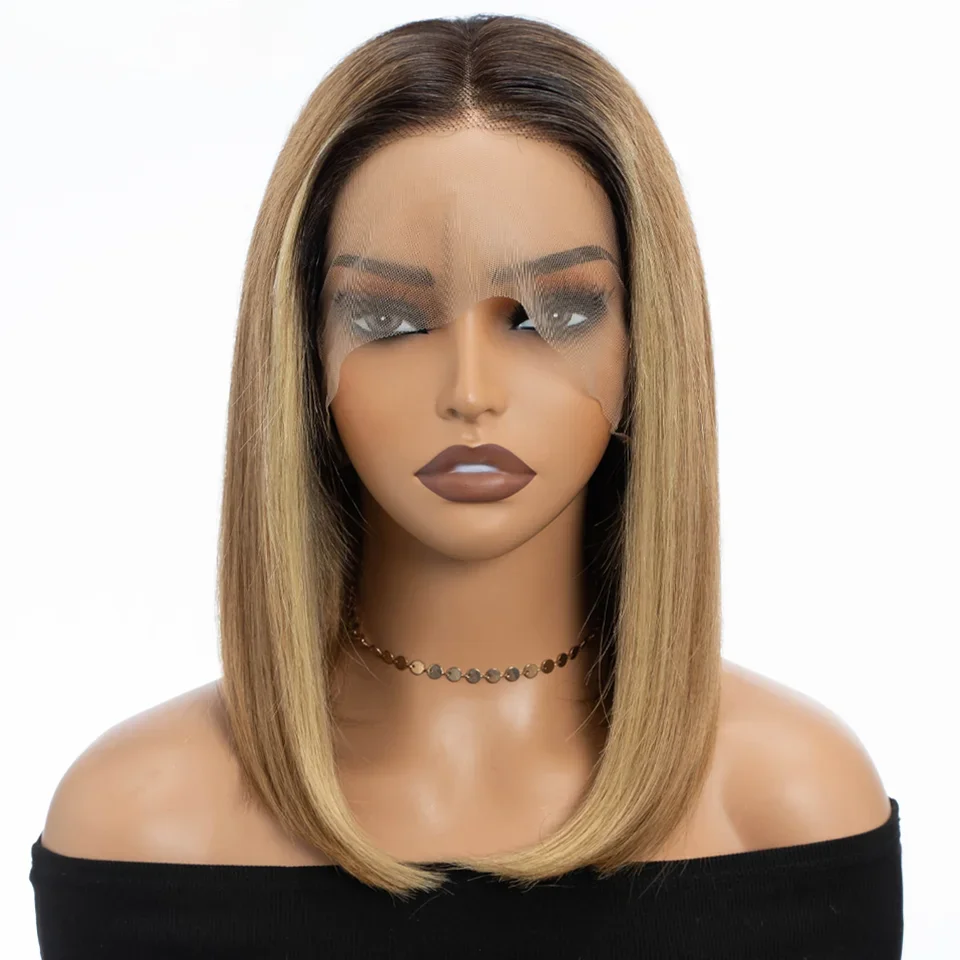 Highlight P4/27/613 Bob Wigs Brazilian Straight 13x5 Lace Front Bob Wig Rebecca Remy Human Hair Wigs 200% Density Blonde Wig