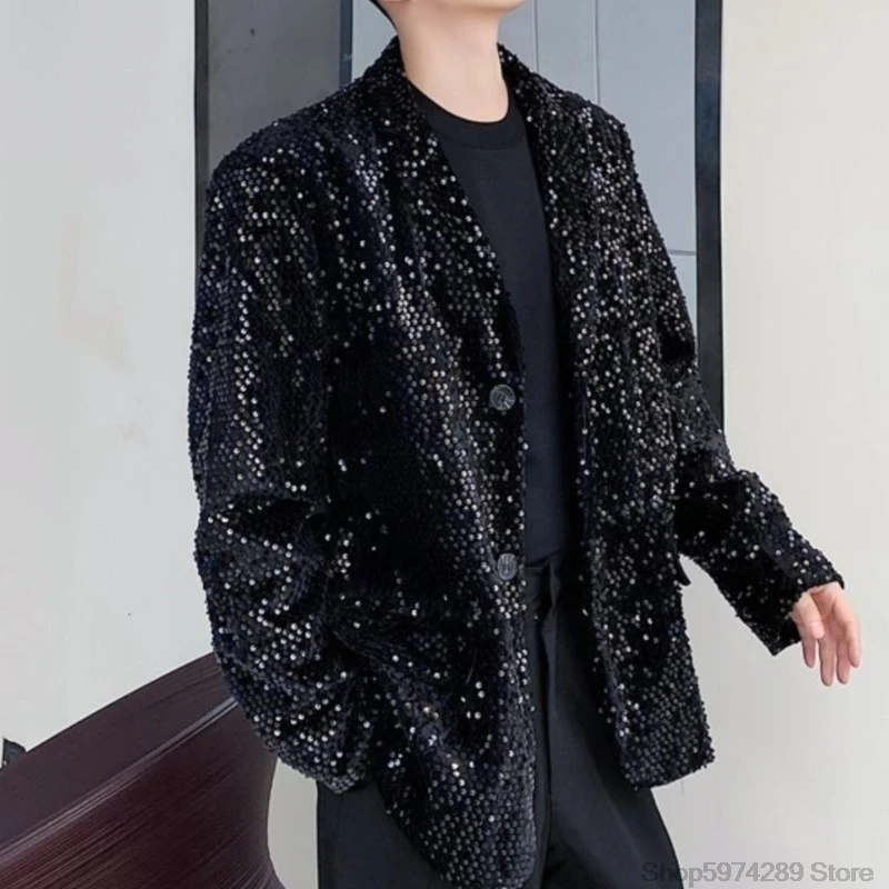 Male Shiny Blazers 2024 Spring jacket men Stylish Sequin Decor Blazer For Men Suit Jackets Dazzling Stage Clothing