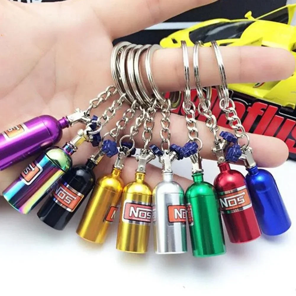 Creative Mini NOS Nitrogen Bottle Keychain Storable Pill Multicolor Metal Keyring for Women Men Car Motorcycle Bag Phone Pendant