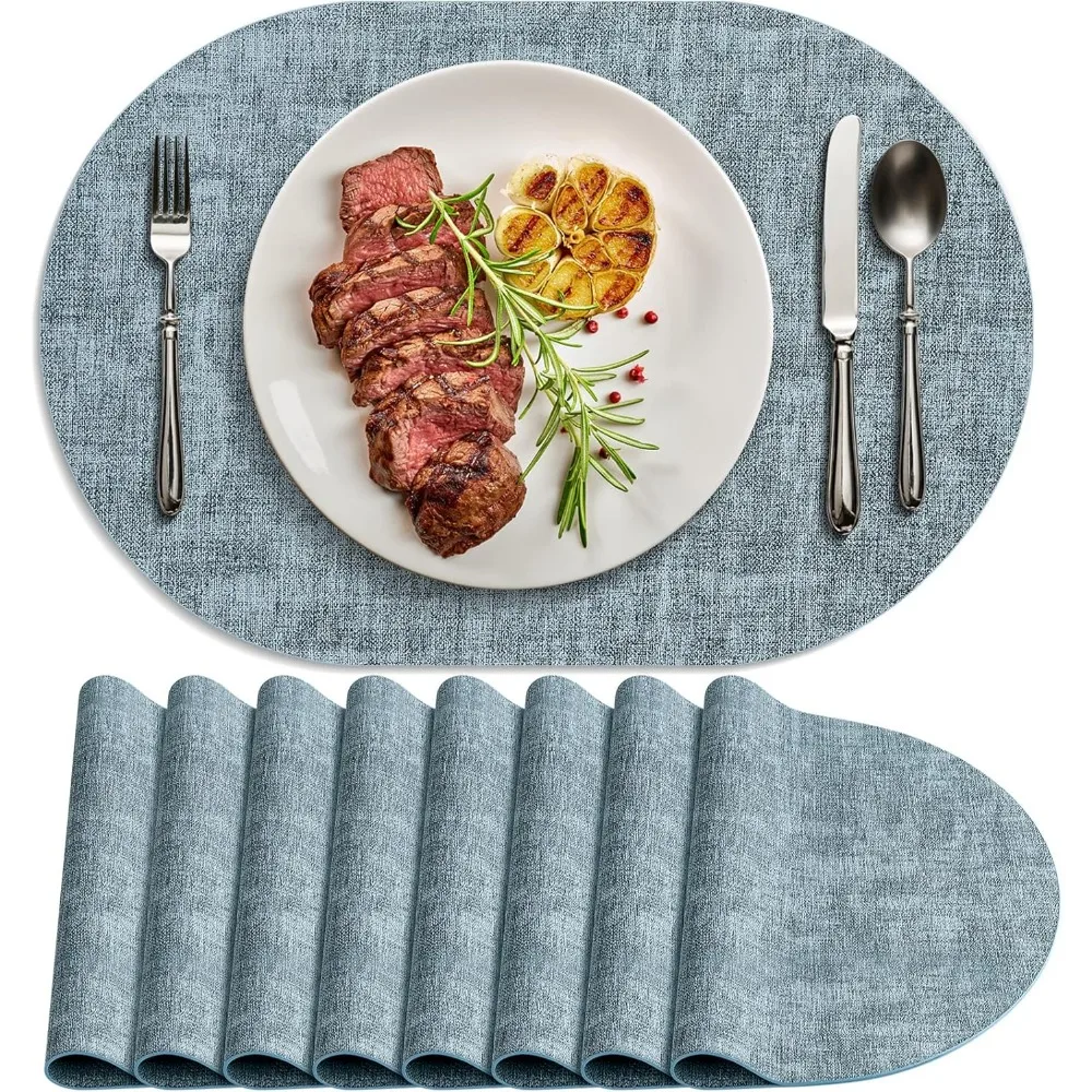 

Набор овальных кожаных салфеток из 8 штук — нескользящие, термостойкие, двухслойные, водонепроницаемые коврики для обеденного стола для легкой очистки