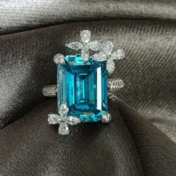 

Новое серебро S925 12 карат 12*16 прямоугольное темно-синее модное универсальное темпераментное кольцо свадебные украшения
