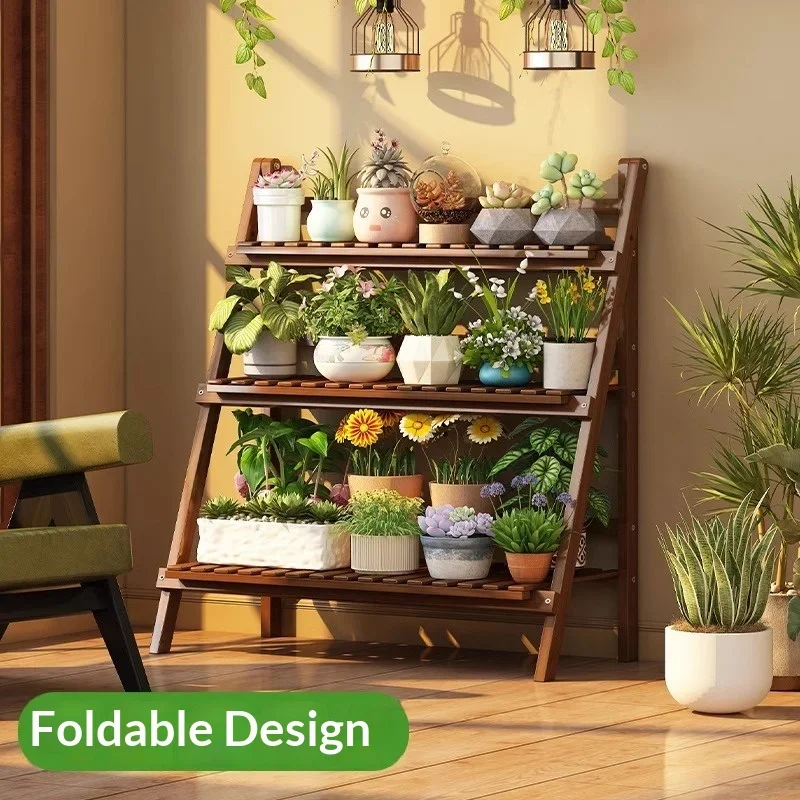 Multi Level Flower Pot Display Rack Rustproof Balcony Space Saving Plant Rack Foldable Tiered Plant Stand Indoor Outdoor