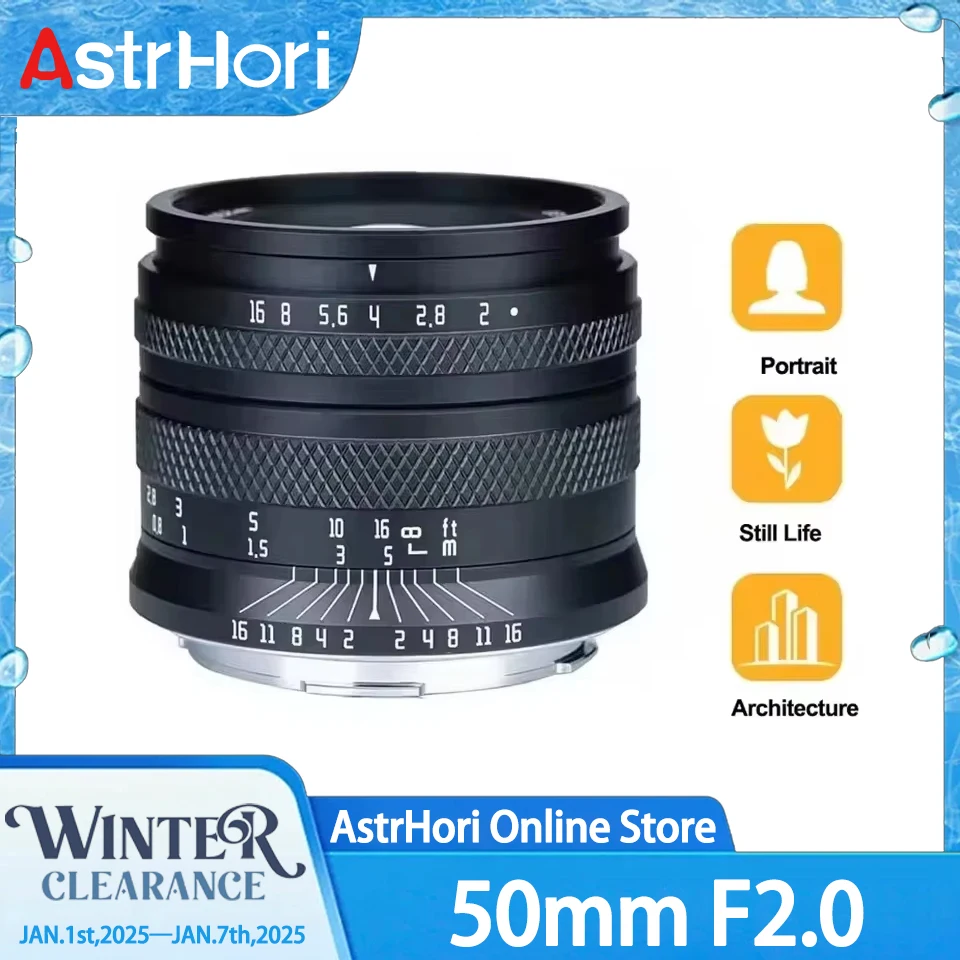 AstrHori 50mm F2.0 Large Aperture Full Frame Manual Prime Lens for Sony E Nikon Z Fuji X L Eos R Eos M M43