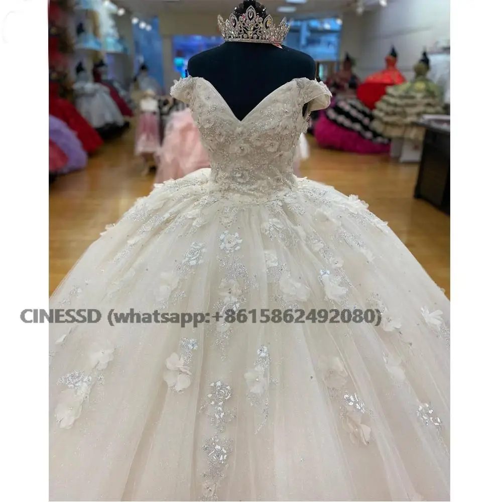 Quinceanera Jurken 2022 Off The Shoulder Baljurk Appliques Met 3d Flower Sweet 16 Jurk