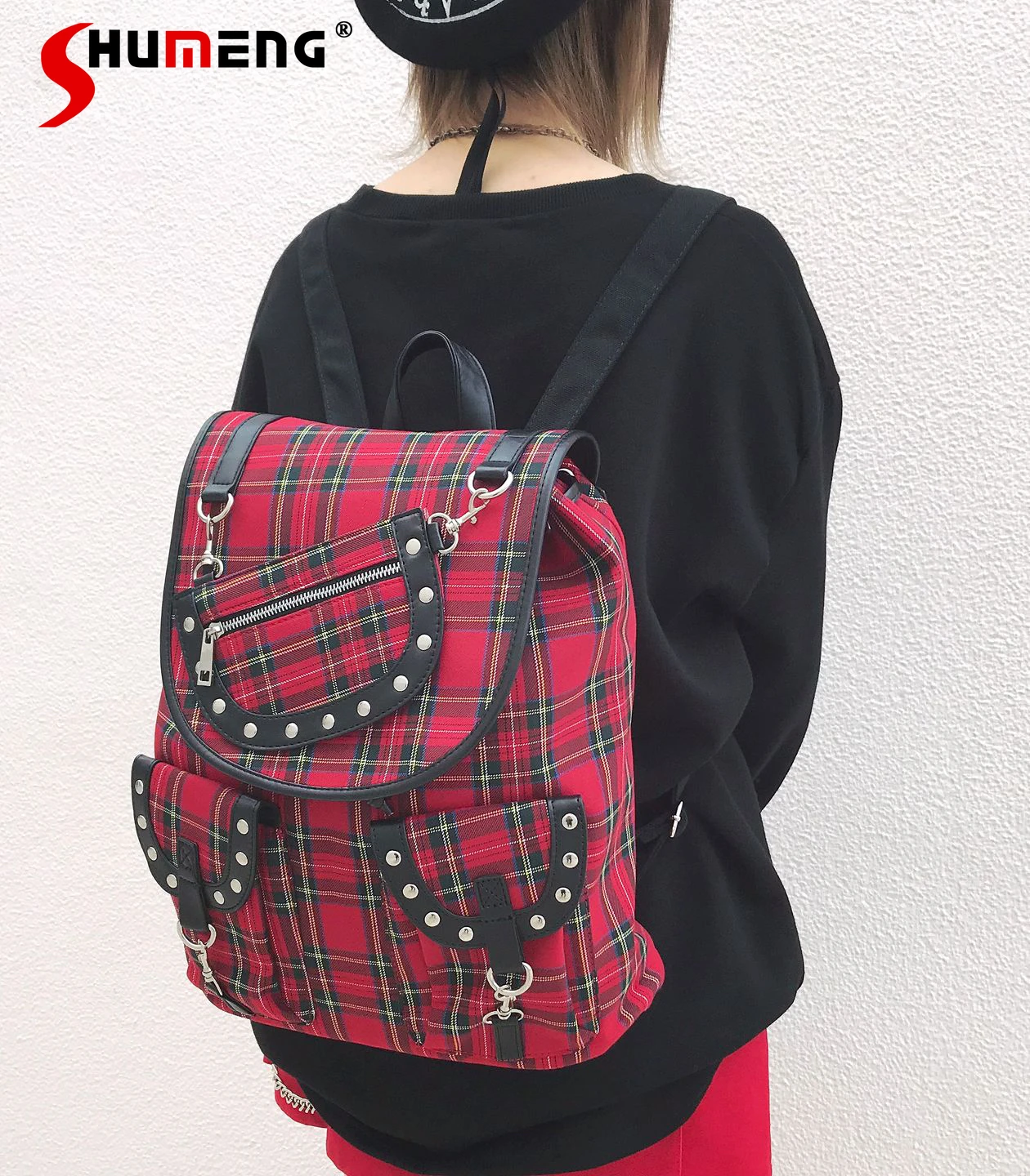 

Fashion Subculture Preppy Style Kawaii Cute Student School Bags Rivet PU Patchwork Versatile Travel Bags Women Commuter Backpack