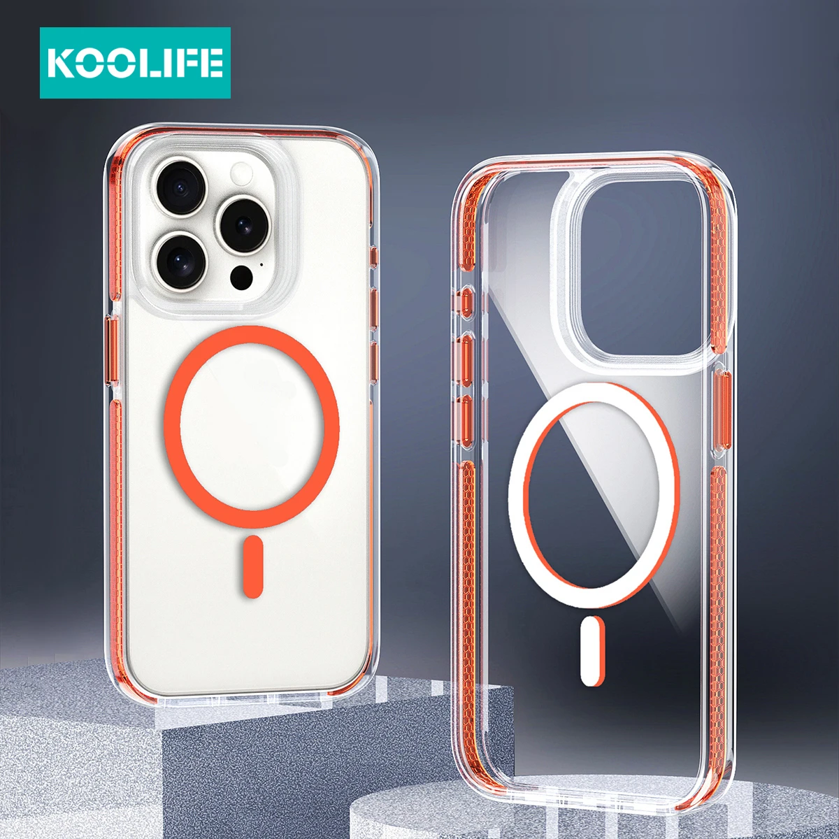 Koolife with Magnetic Wireless Charging Transparent 2.0 mm Back Panel 2-in-1 Mobile Phone Case for iPhone 12 13 14 15 Pro Max