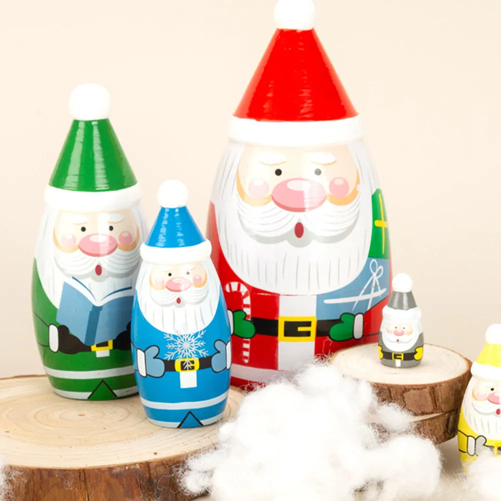 

Набор из 1 предмета: Рождественские деревянные вкладыши-гнезда, прочные, безопасные, с закругленными краями, яркие цвета, забавное новогоднее украшение