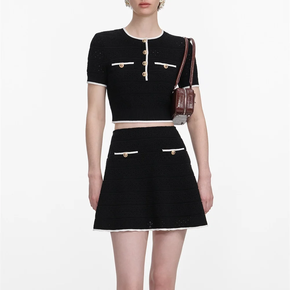 2026 Summer Women's Outfit: T-Shirt & Skirt Set — Y2K Style 2-Piece Pullover & Skirt Ensemble with Metal Buckle Accents (Stretch