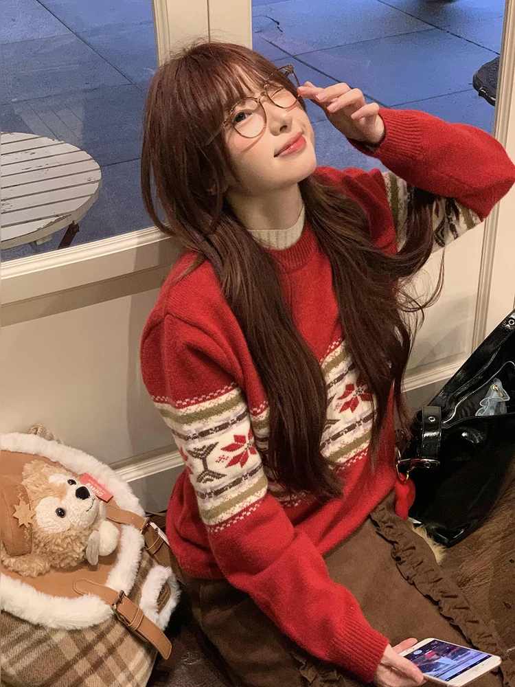 

Cisas вязаный свитер женский свободный крой внутренняя одежда верхняя одежда красный вязаный топ удобный зимний мода из полиэфирного волокна