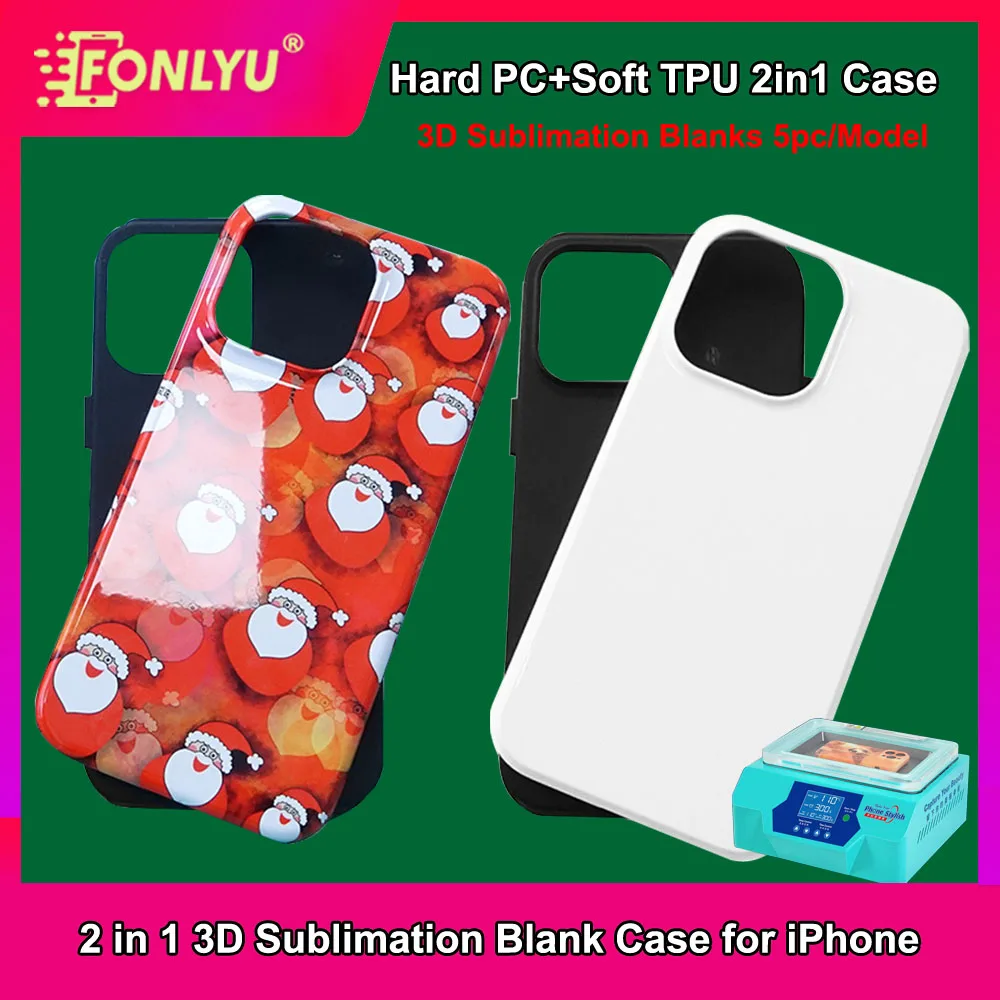 

FONLYU 3D Full Wrapped 2 in 1 Film Sublimation Heat Transfer Phone Cases For iPhone 17 16 15 14 13 Pro Max Plus Glossy Covers