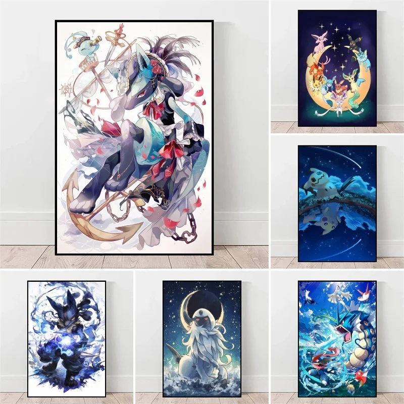 

Classic Pokemon Anime Peripherals Kawaii Pikachu Poster Kids Bedroom Decoration Art Watercolor Pictures Canvas Painting Cuadros