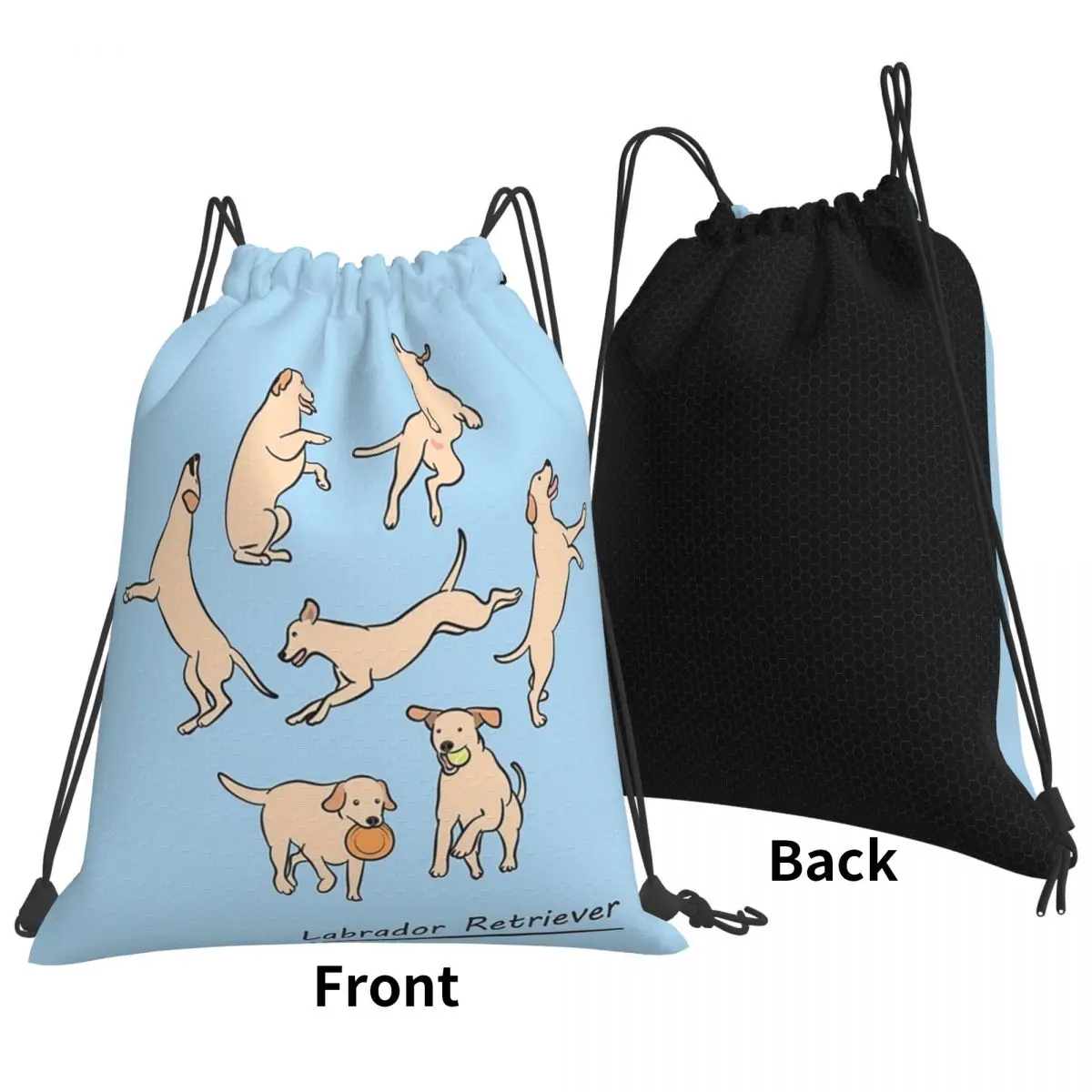 Playing Light Yellow Lab Labrador Retriever Backpacks Casual Drawstring Bags Sports Bag Book Bags for Man Woman School