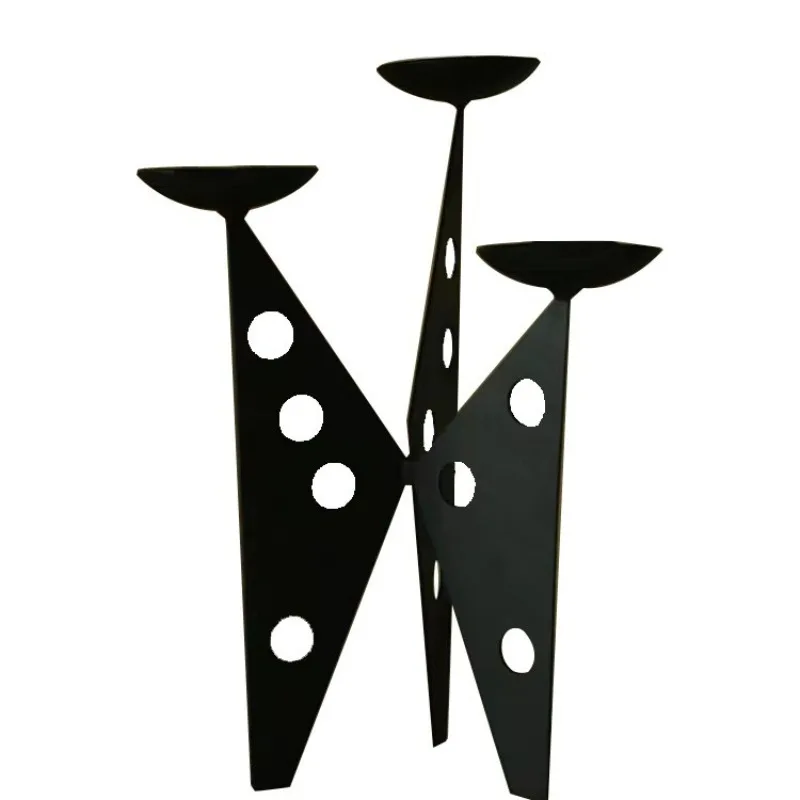 French retro silent wind three-headed candlestick, wrought iron ornament decorative shooting props