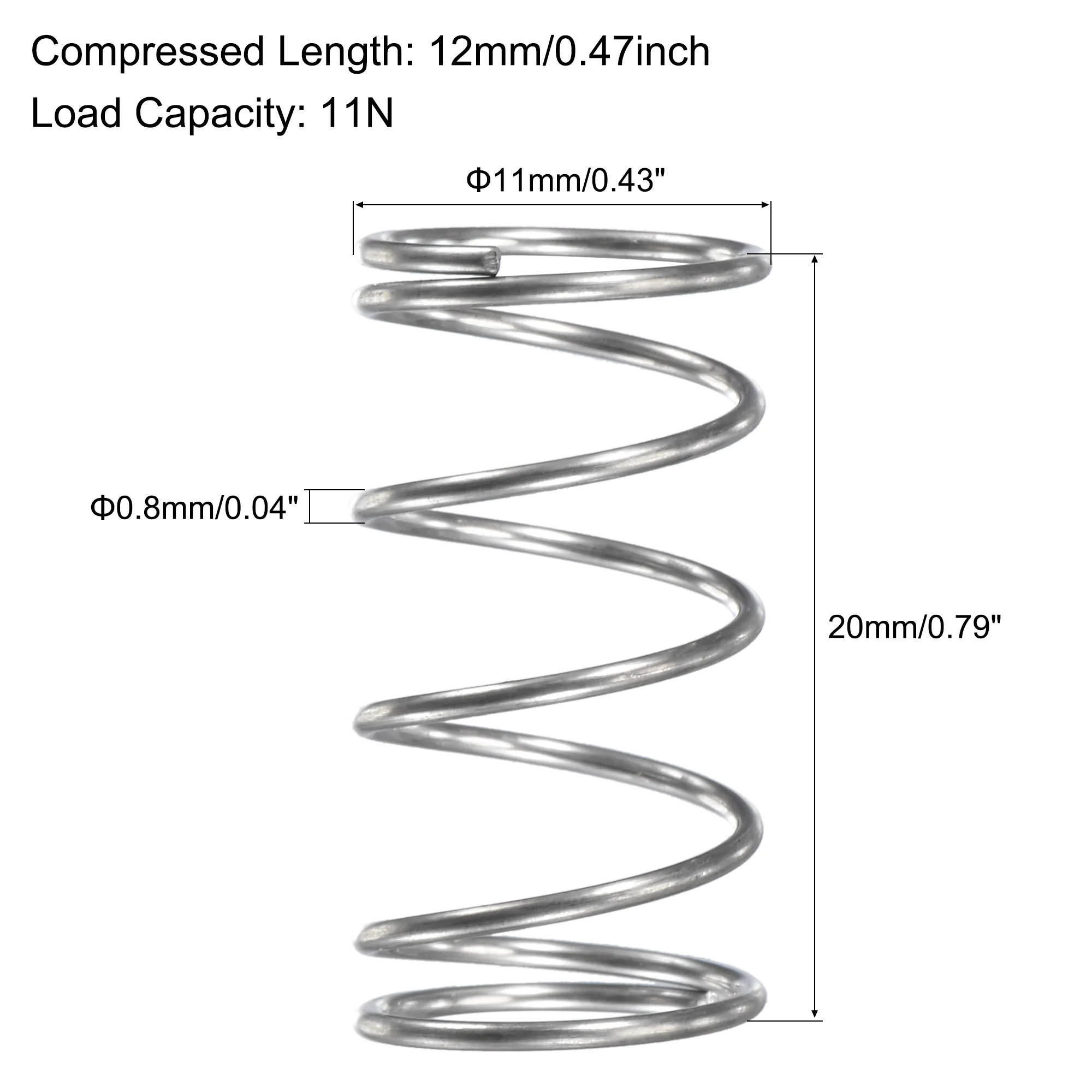 uxcell 10pcs 11mm OD 0.8mm Wire Dia 20mm 30mm 40mm Length 304 Stainless Steel Compression Spring 11N Load Capacity