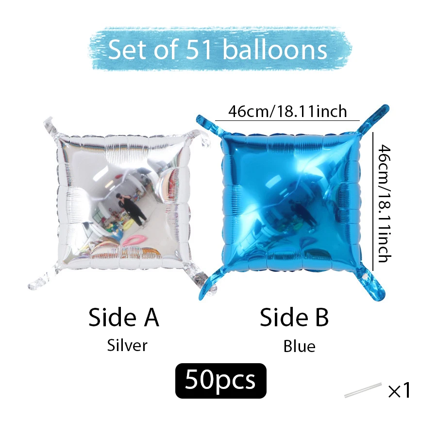 50 Stück quadratische doppelseitige Aluminiumfolien-Ballonwände, Geburtstagsfeiern, Jubiläen, Hochzeitsaison, Valentinstag – Detail 6