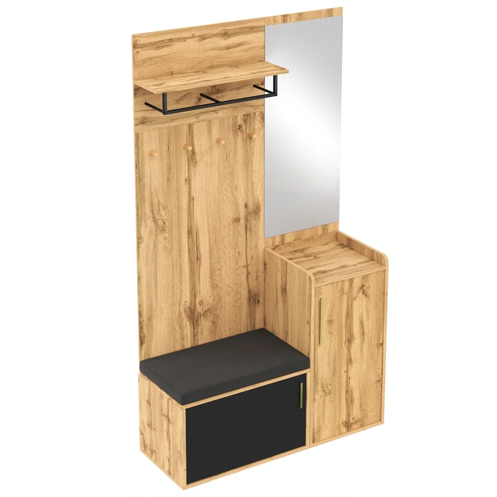 PINGGO Kompakter Kleiderschrank mit Spiegel und Sitzfläche, Kleiderschrank mit Schuhregal und Haken, kompakter Kleiderschrank, der an der Wand bohren muss – Detail 13