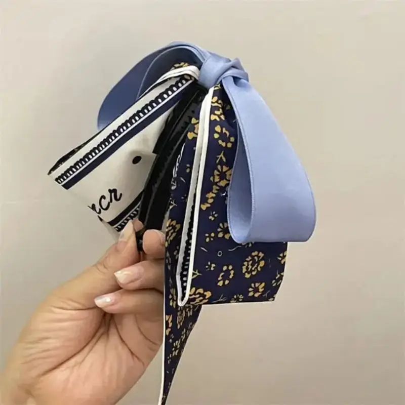 Silk Bow Banana Clip Women Elegant Ribbon Vertical Hair Clips Blue Hairpins New Fashion Headdress Hair Claw Headwear