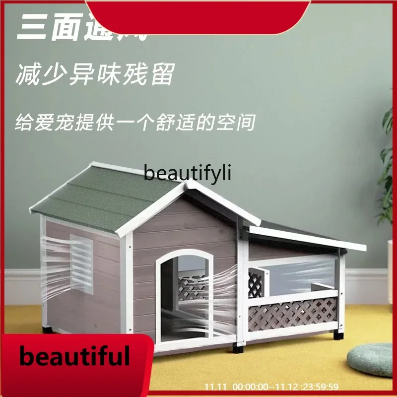 Outdoor Dog House Rainwater Proof Courtyard Dog Villa Medium  Dog Shed Wooden Outdoor  H