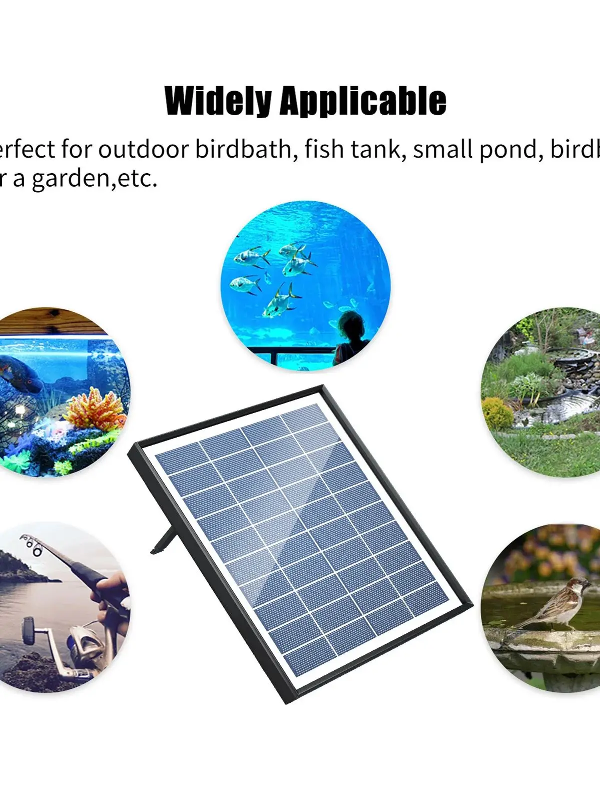 6.5W Solar Fountain Pump Small Pond Pump DC Brushless Solar Powered Fountain Pump with 8 Nozzles 6 Modes for Bird Bath Pond