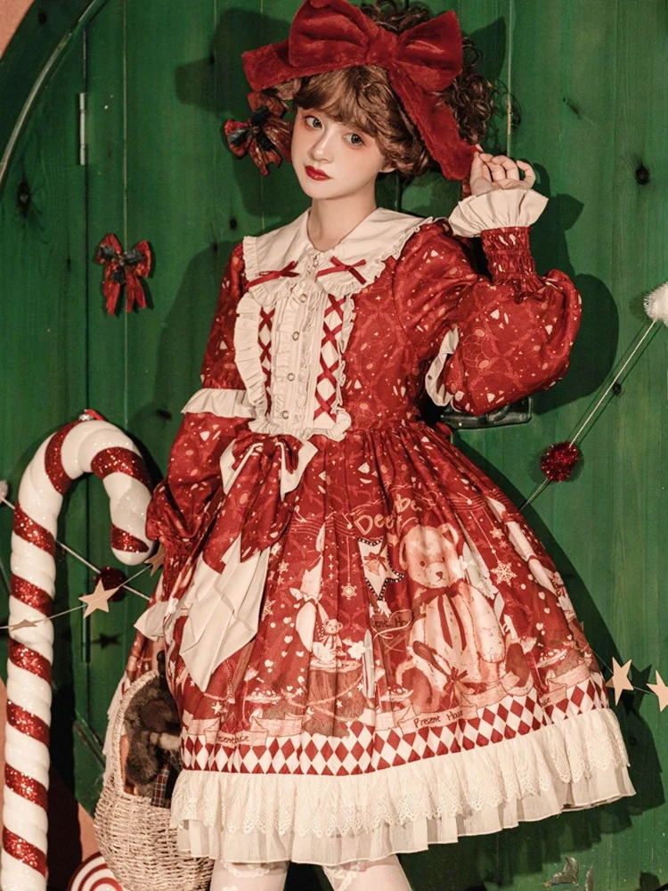 Coalfell Autumn/Winter OP Long Sleeved Lolita Dress Daily Cute Christmas Atmosphere Plush Cloak Coat New Year's Clothing