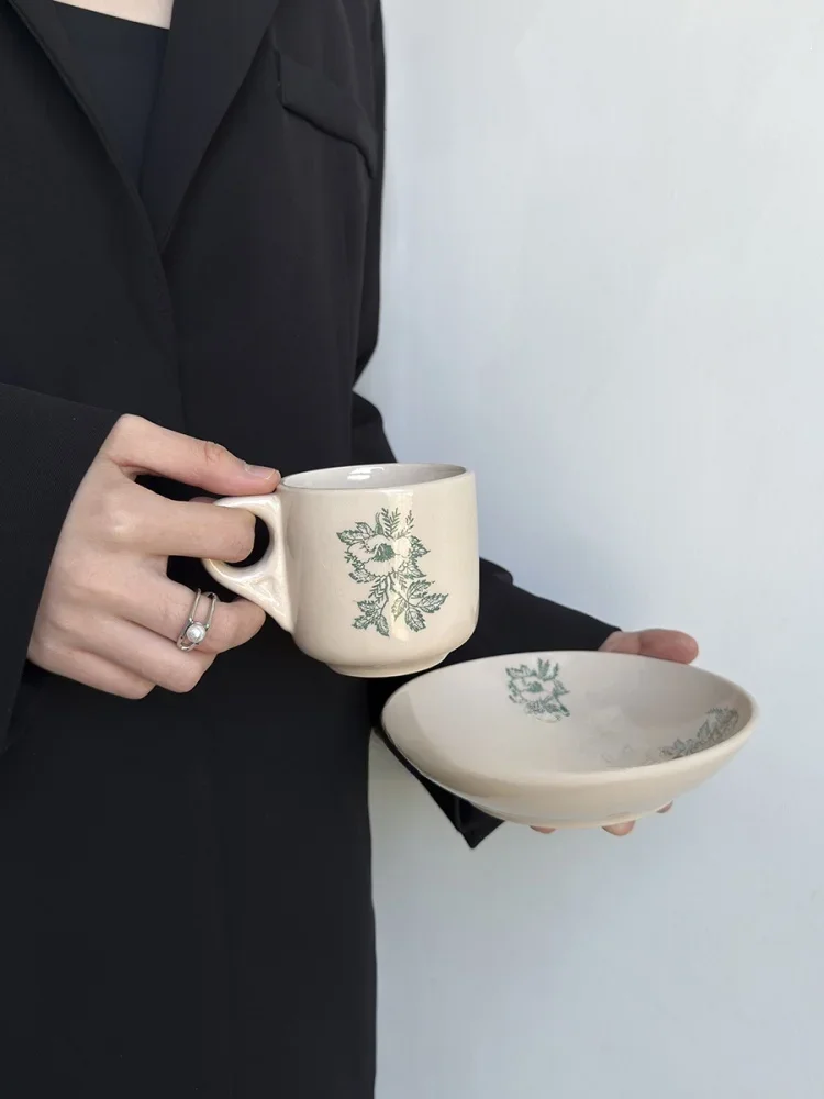 Limited Edition Vintage Spring Green Leaf Ceramic Coffee Cup Afternoon Tea Water Cup Small  Style Orange And Green Cup