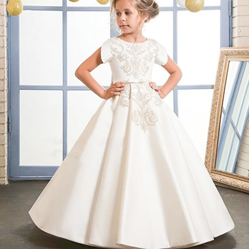 

Customized Flower Girl Dresses For Wedding Pageant Party Dress Appliques First Communion Ball Princess Prom Gowns