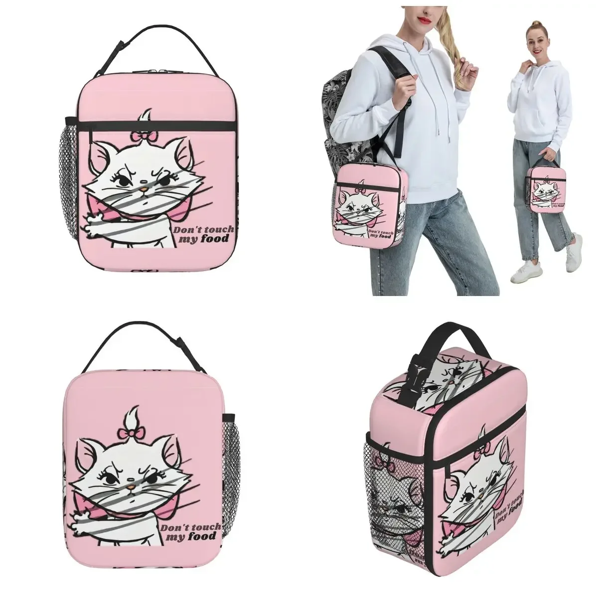 Don\'t Touch My Food Cute Marie Cat Insulated Lunch Bag Thermal Bag Meal Container Large Lunch Box Tote Bento Pouch Outdoor