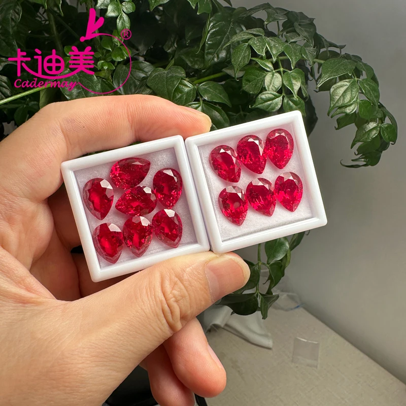 CADERMAY AGL Pear Cut 5# Lab Grown Ruby Loose Stones With Inclusions For Rings Necklace Customized Smart Jewelry