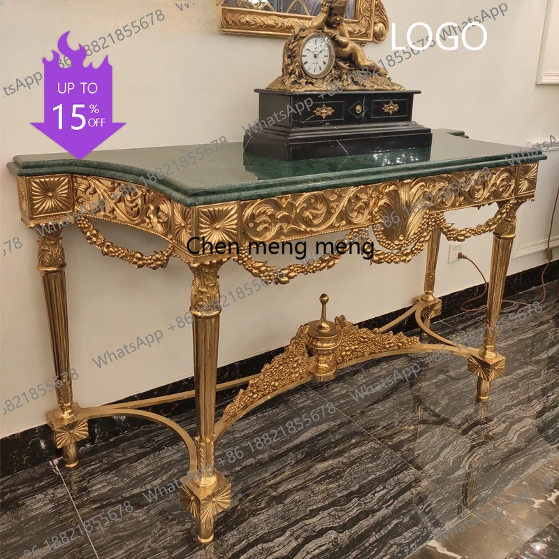 

Французский роскошный стол для прихожей виллы с большой цветочной мозаикой из зеленого мрамора и медной резьбой
