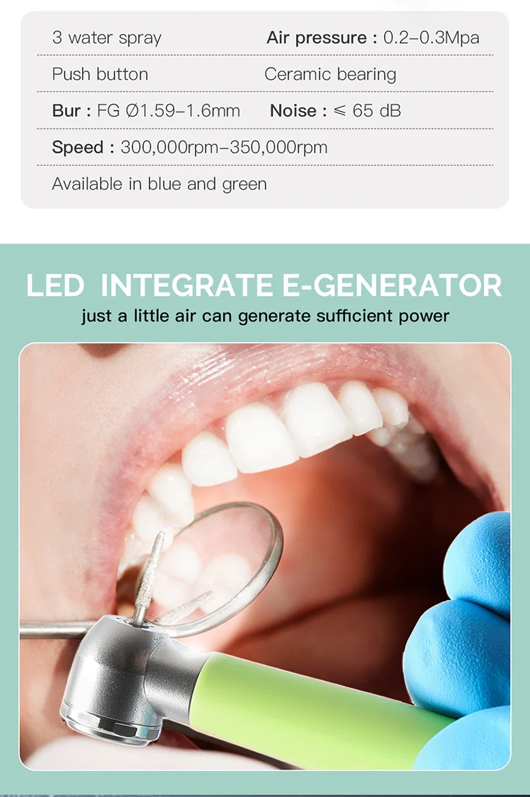 AZDENT 2/4 Löcher Dental High Speed Handstück LED Integrieren E-generator Push Button Rotor Patrone Keramik Lager 3 wasser Spray – Detail 5
