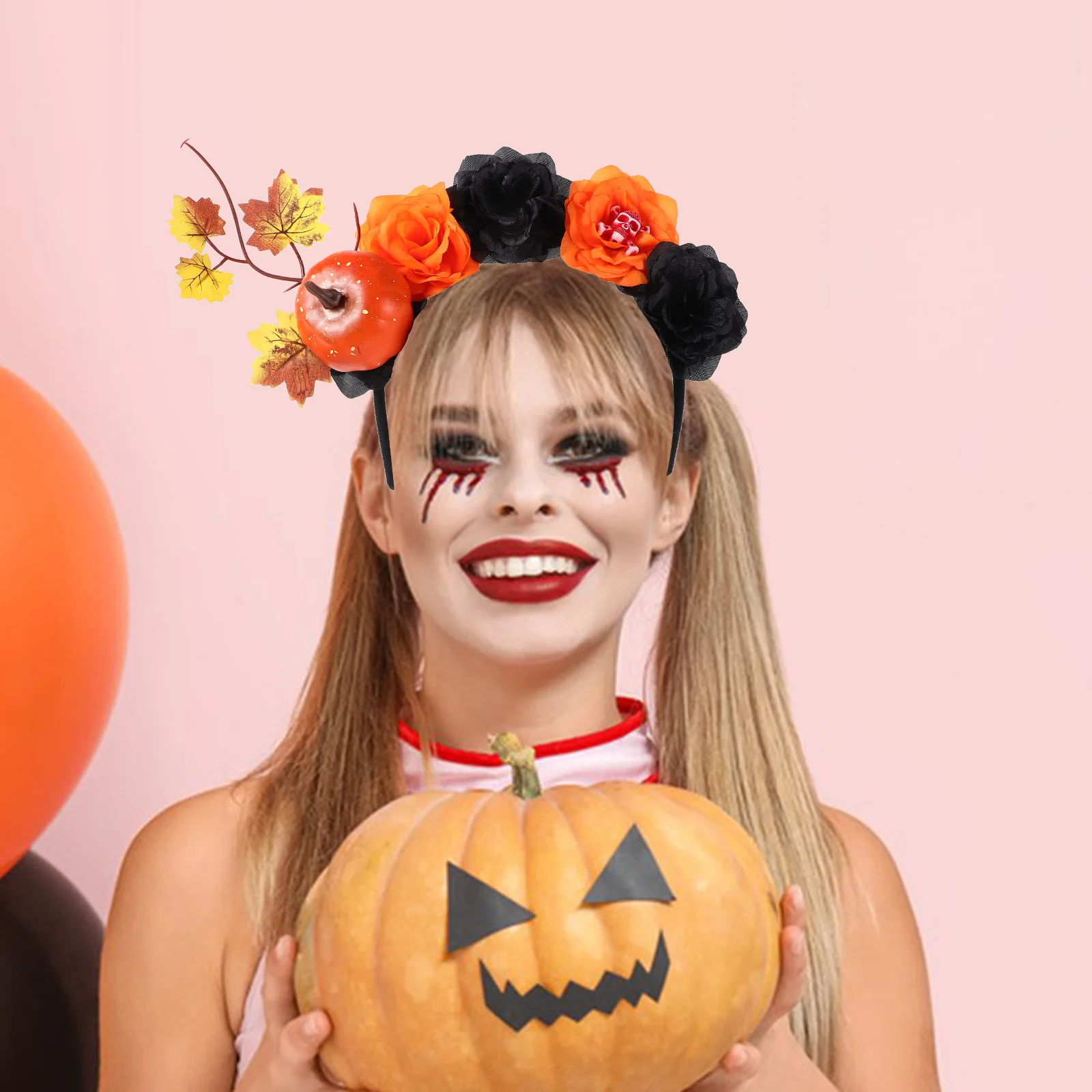 

Pumpkin Skull Hair Hoop Vintage Flower Headband Halloween Party Accessories Cosplay Costume Decorations Holiday Floral