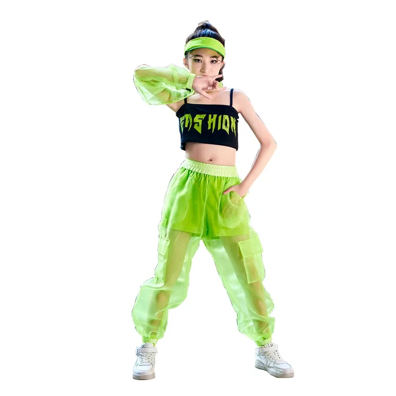 Meninas coreanas trajes de dança de rua, uniforme desempenho passarela, ternos hipster, tops colete e calças, cool, jazz, hiphop, 5 cores, presentes