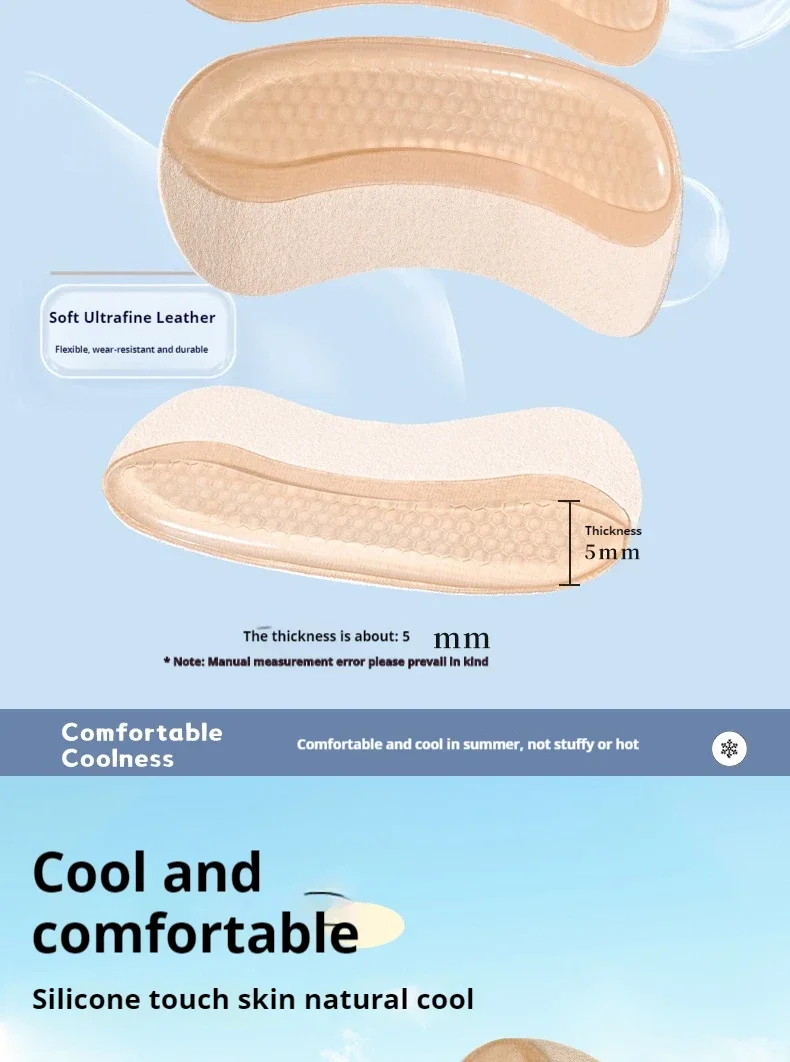 Fersenschoner, Fersenschützer, Silikon-Gel-Fersenkissen, Einlegesohlen, größenverstellbare Schuhpolster, Schmerzlinderung, Fußpflege für Damenschuhe, Einlagen. – Detail 5