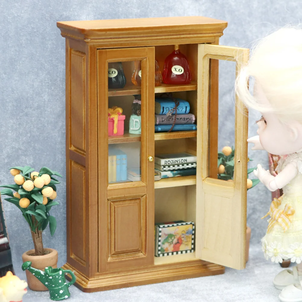 

Mini Maroon Bookcase Storage Cabinet House Study Shelf Micro Scene Decor Mini Vertical Bookcase Furniture Eco Material