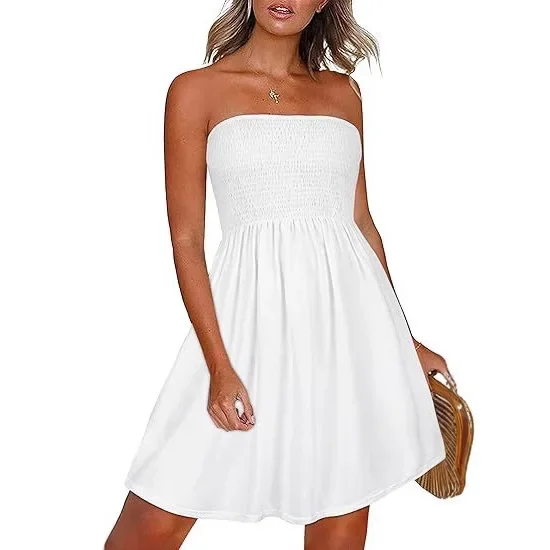engagement dress for women and men Esmeira White Tiered Polka Dot Midi Dress with Empire Waist