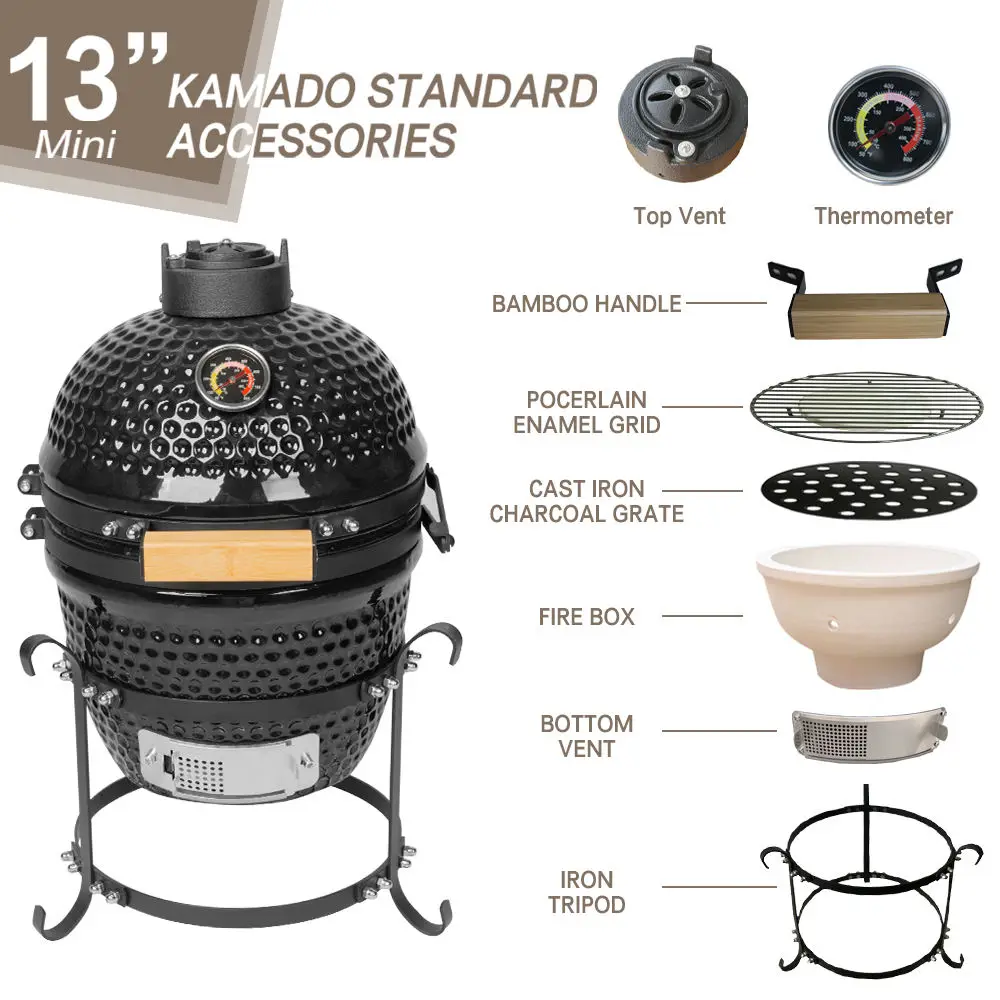 Ceramic Egg Kamado Outdoor Kitchen Garden Bbq Grill 13 18 21 23 24 27 29 Inch Spherical Pellet Smoker Camping Barbecue Asadores