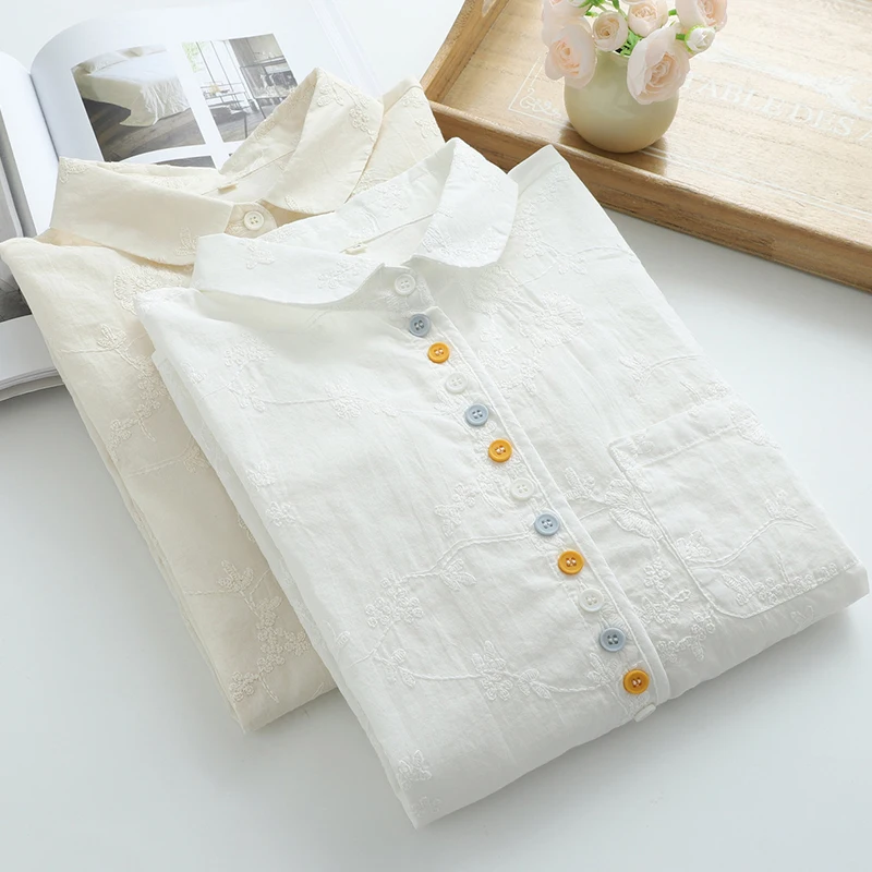 

Новая утягивающая весенне-осенняя коллекция, хлопковые топы с вышивкой, женская одежда, женские рубашки и блузки с яркими пуговицами U128