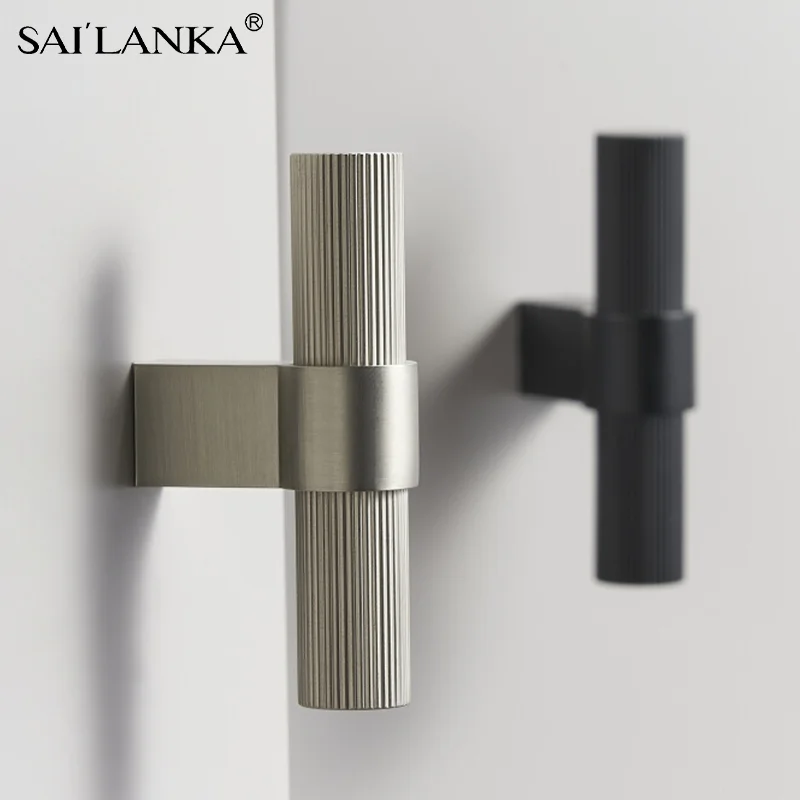 

SAILANKA Furniture Handles Knurling Solid Brass Gold Black Wardrobe Cabinet Dresser Cupboard Drawer Pulls Knobs bar Knurled