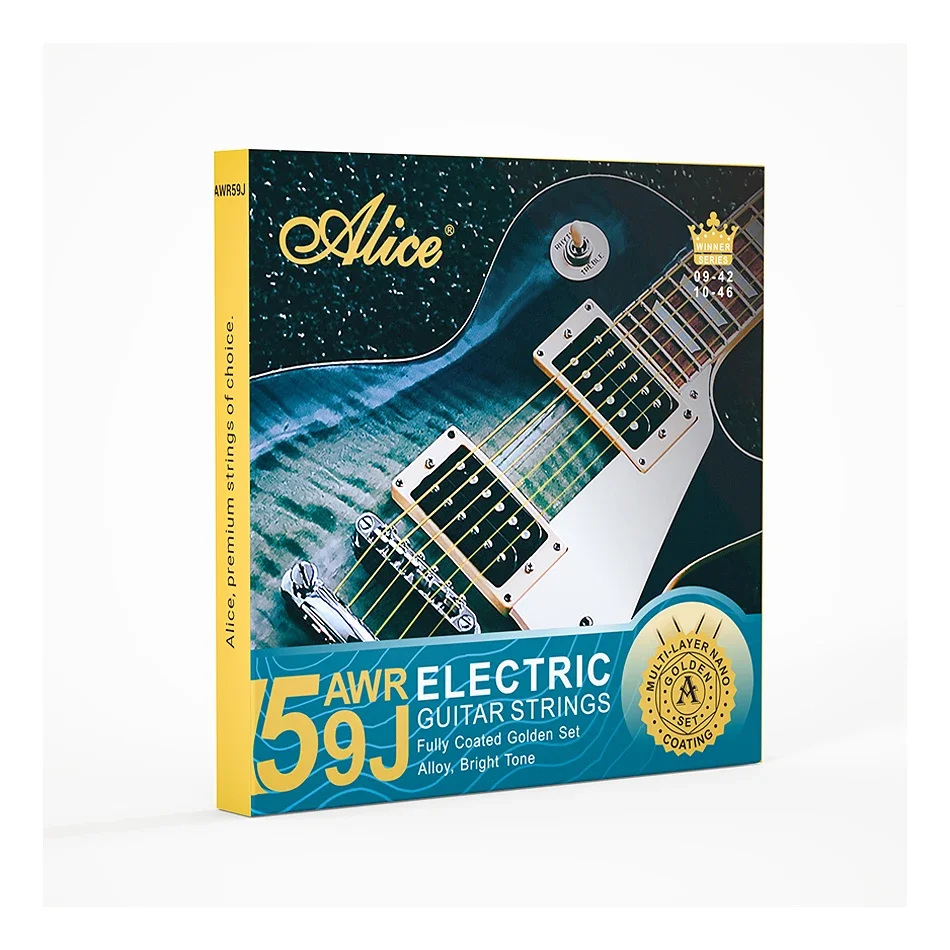 Alice AWR59J Electric Guitar Strings Set for 6 Strings Golden Coated Alloy Winding Light/Super Light Multi-layer Nano Coating